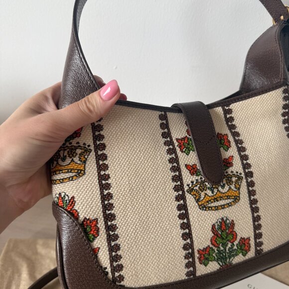 NWT Gucci Jackie 1961 Hobo Handbag Music Printed Beige Canvas Leather Strap - Picture 9 of 13